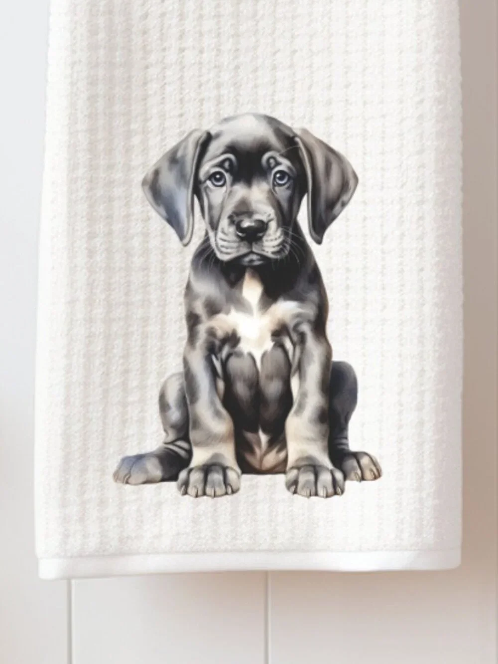 Great Dane Puppy Waffle Weave Decorative Kitchen Tea Towel